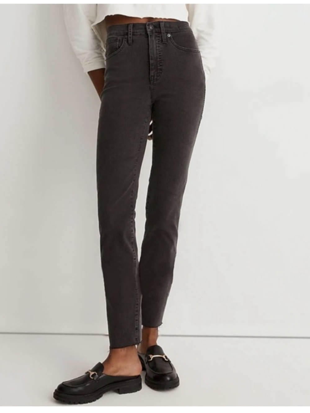 MADEWELL Women’s High Rise Stovepipe Raw Hem Jeans 31 Banberry Wash